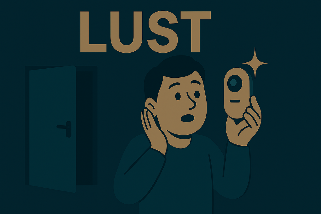 A distracted person admiring a fancy new security gadget while leaving the door wide open behind them.